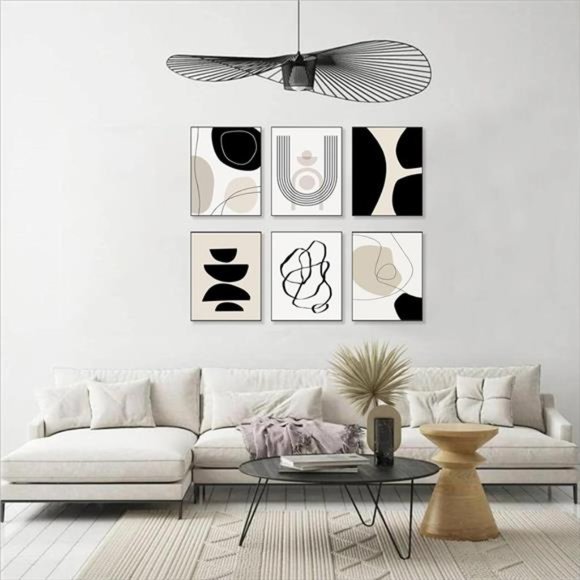 Abstract Boho Wall Art Prints Set of 6, Minimalist Geometric Boho Wall Art - Picture 5 of 7